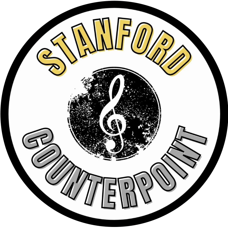 stanford counterpoint logo. features "stanford" in yellow text and "counterpoint" in gray text, with a treble clef in the middle